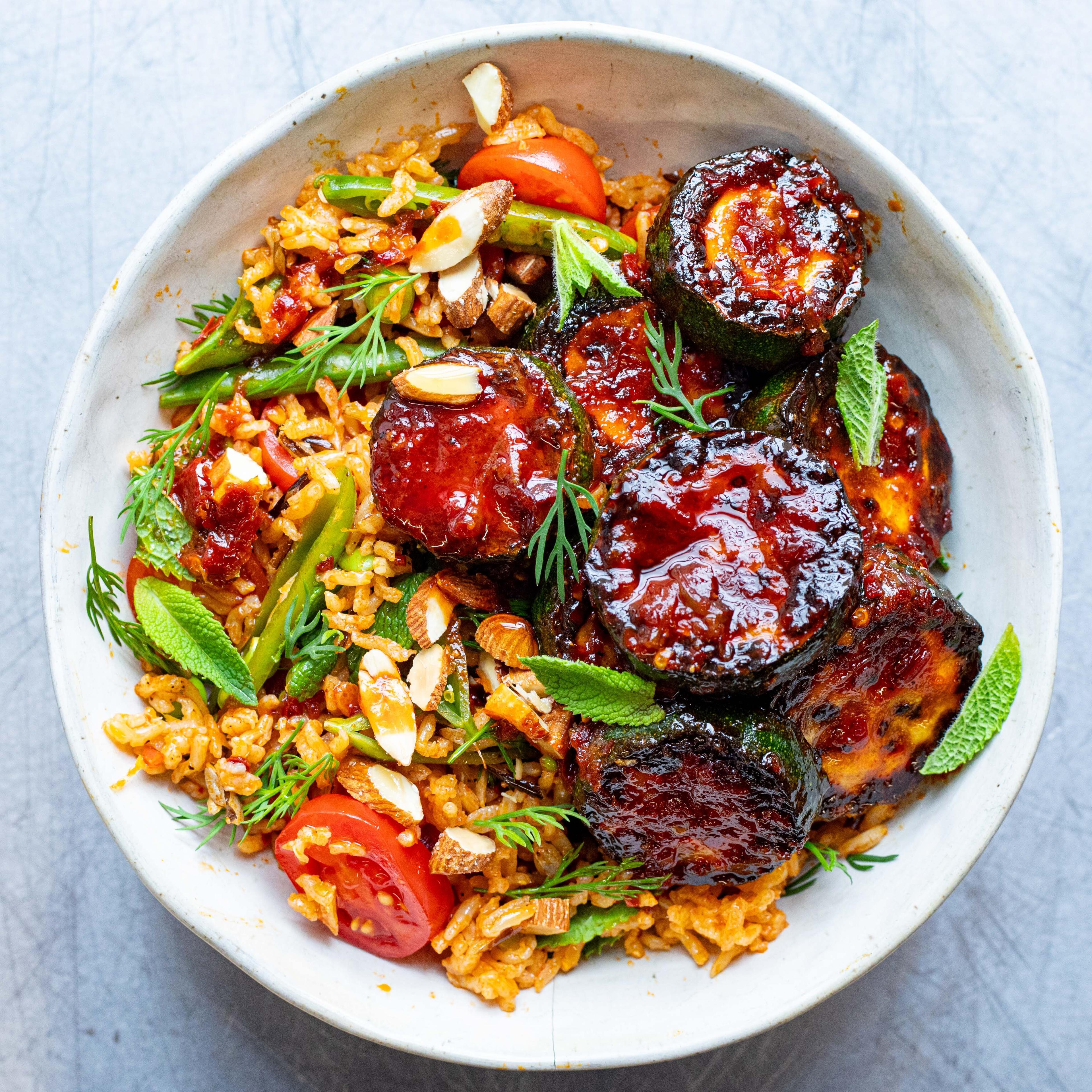 Harissa Maple Courgette Rice Salad
