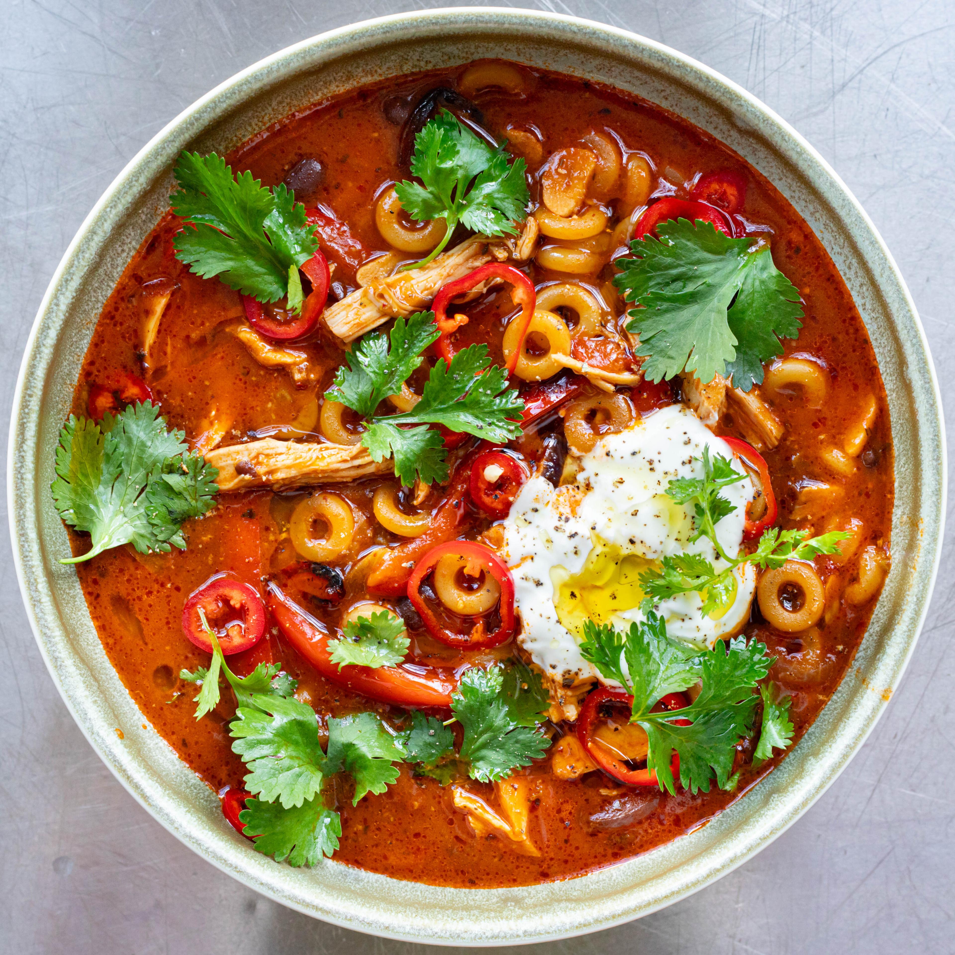 Ancho Chilli Chicken Tomato Soup