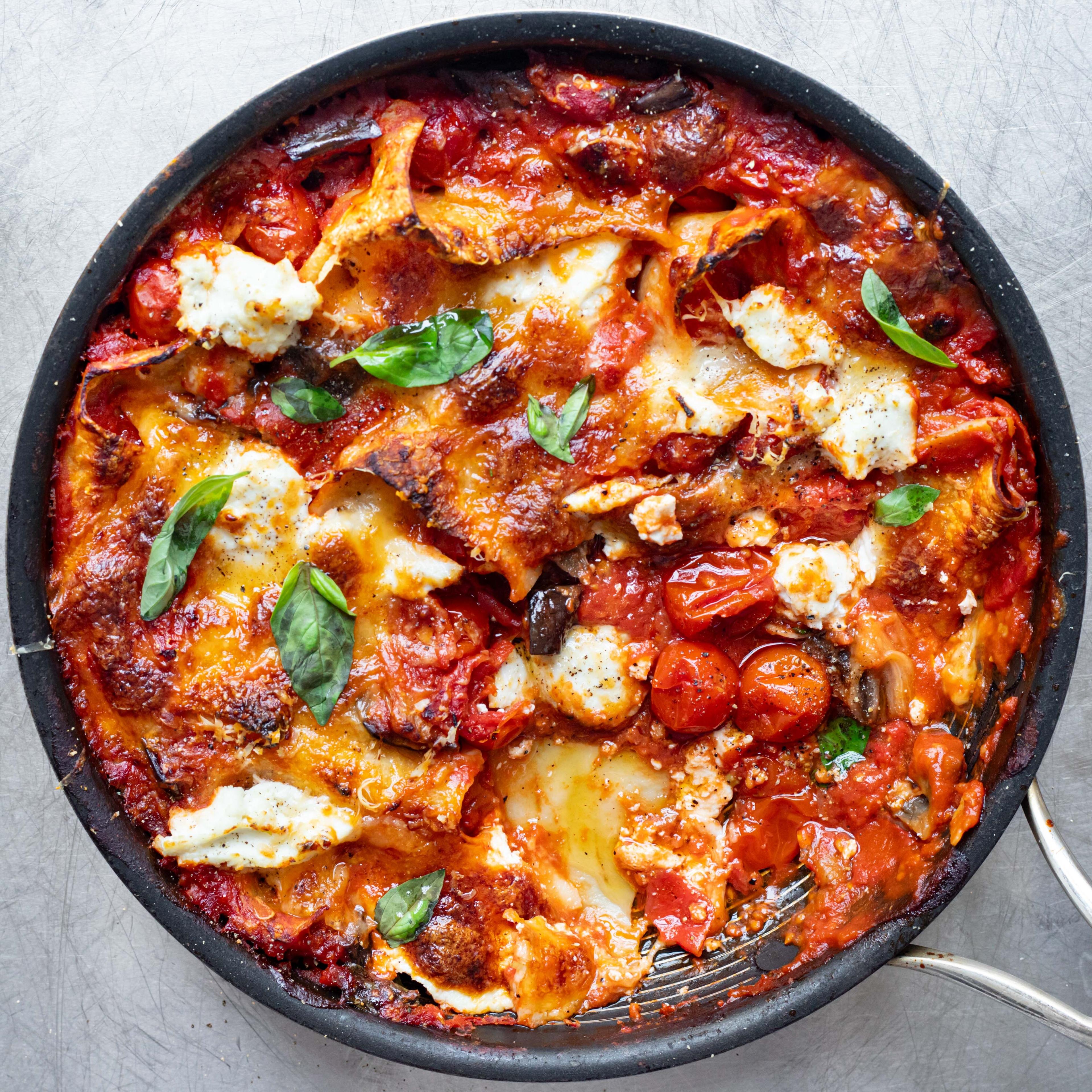 Cheats One Pot Aubergine Lasagne with Ricotta Parmesan