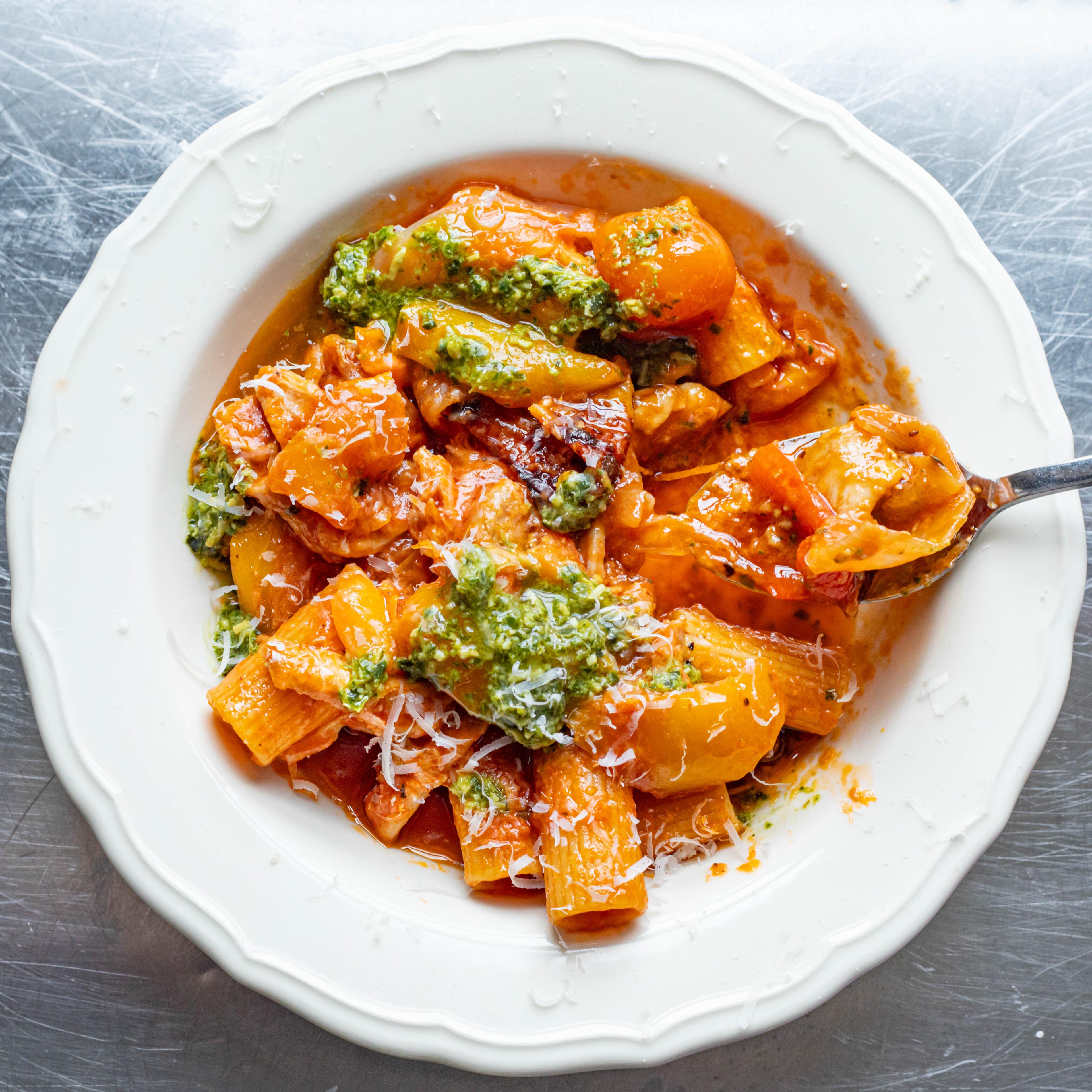 Cheesy Honey Dijon Chicken Pesto Pasta