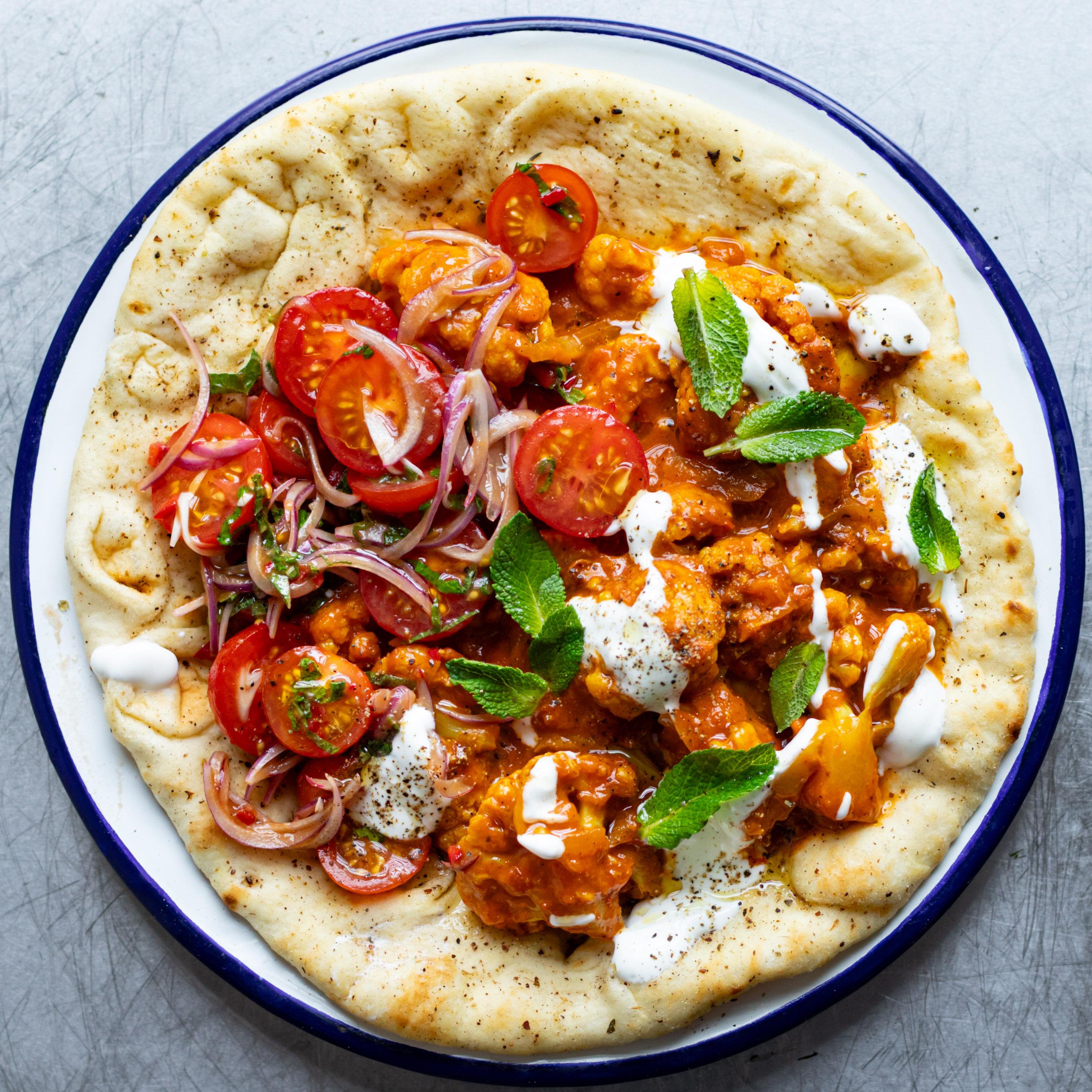 Creamy Halloumi Flatbreads with Tamarind Tomato Salad