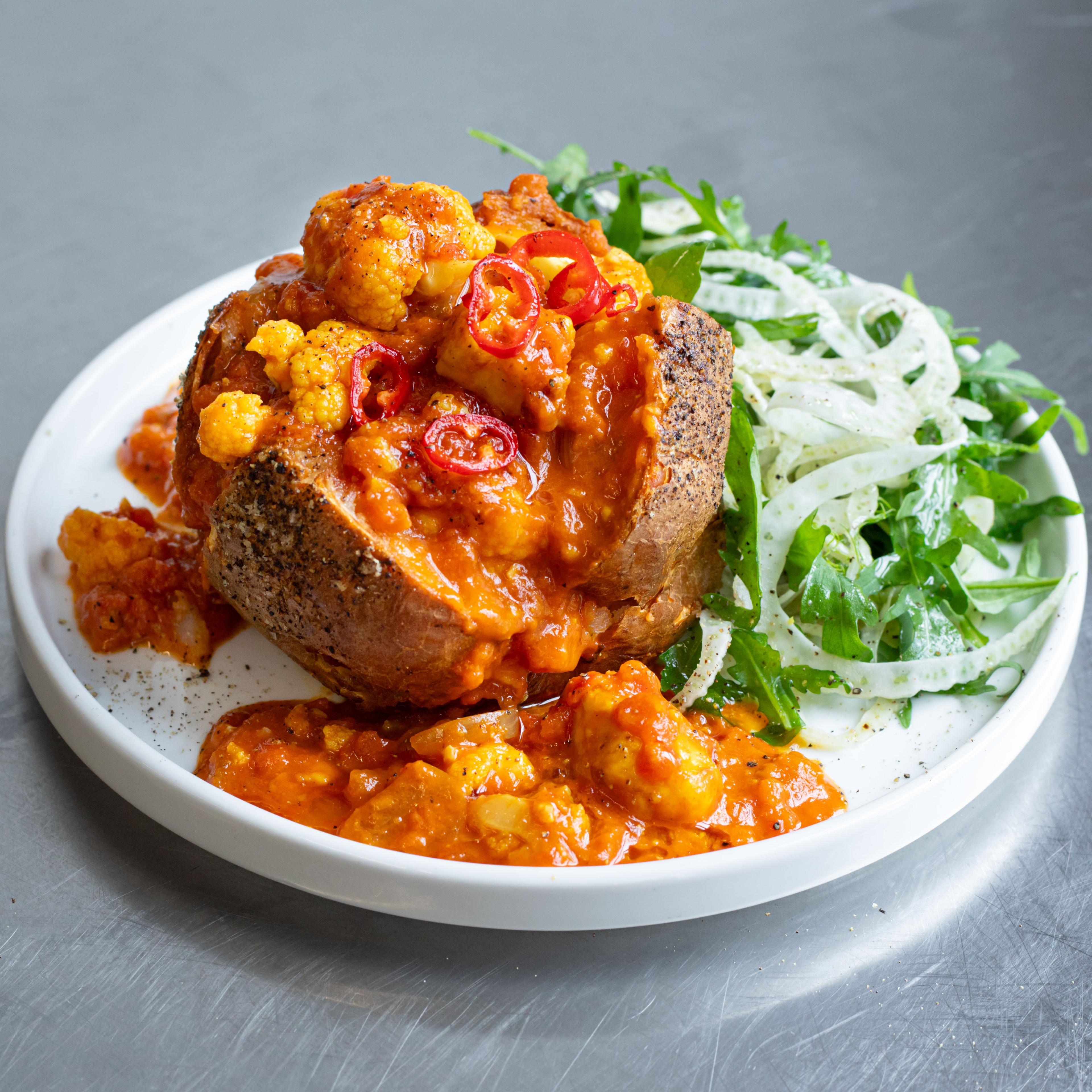 Creamy Halloumi Jacket with Pickled Chilli Honey Fennel Salad