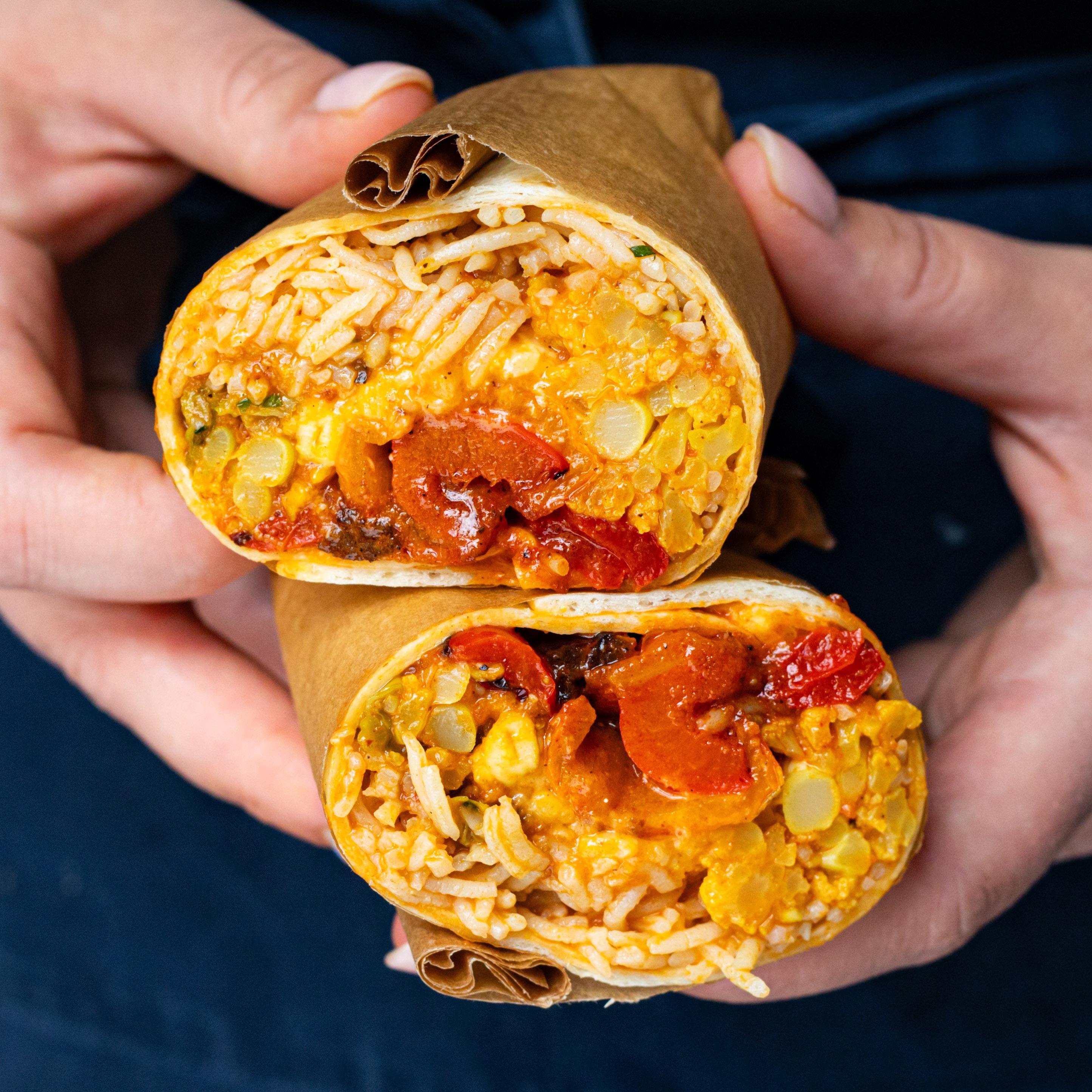 Creamy Halloumi Roasted Veg Burritos
