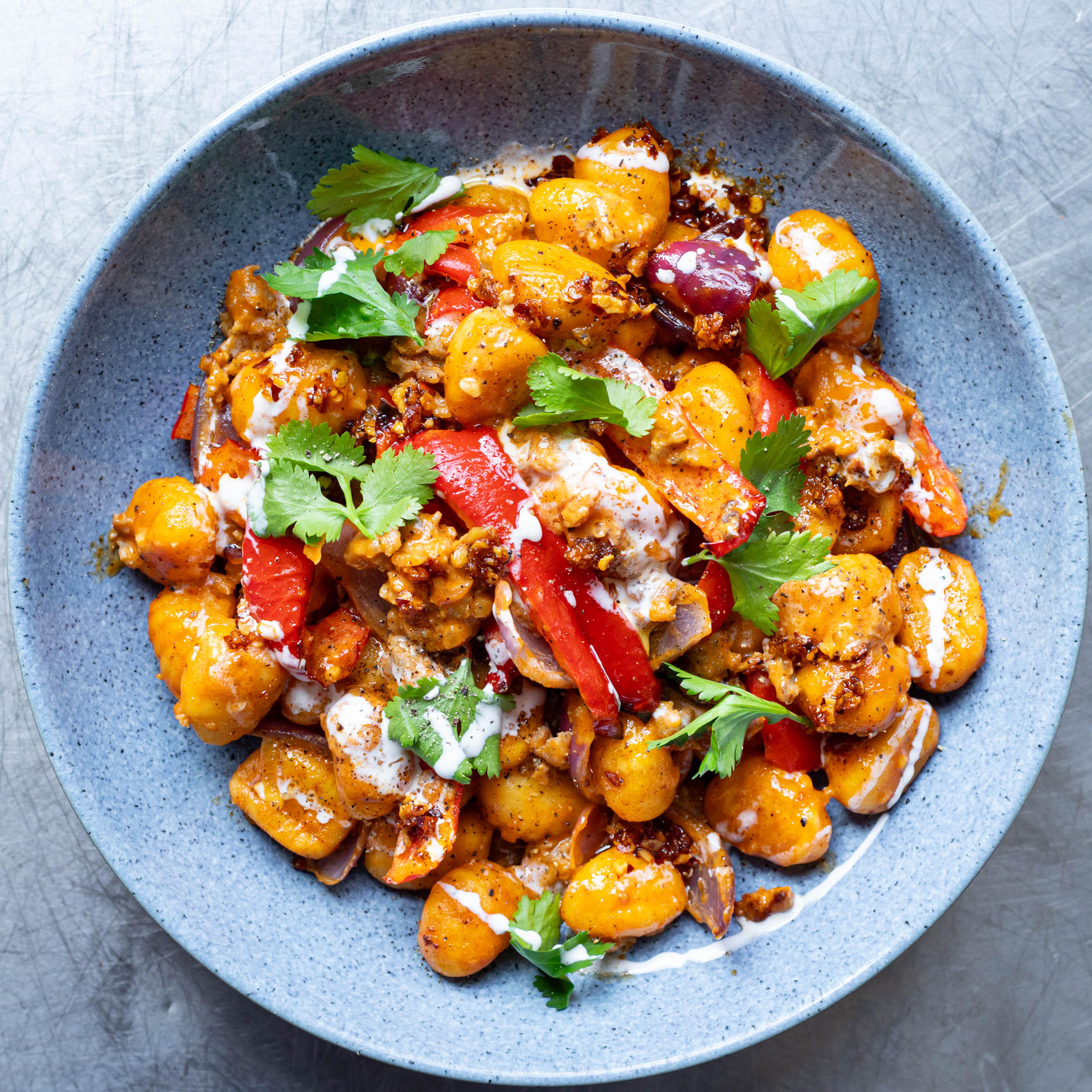 Gochujang Sausage Pepper Gnocchi Traybake