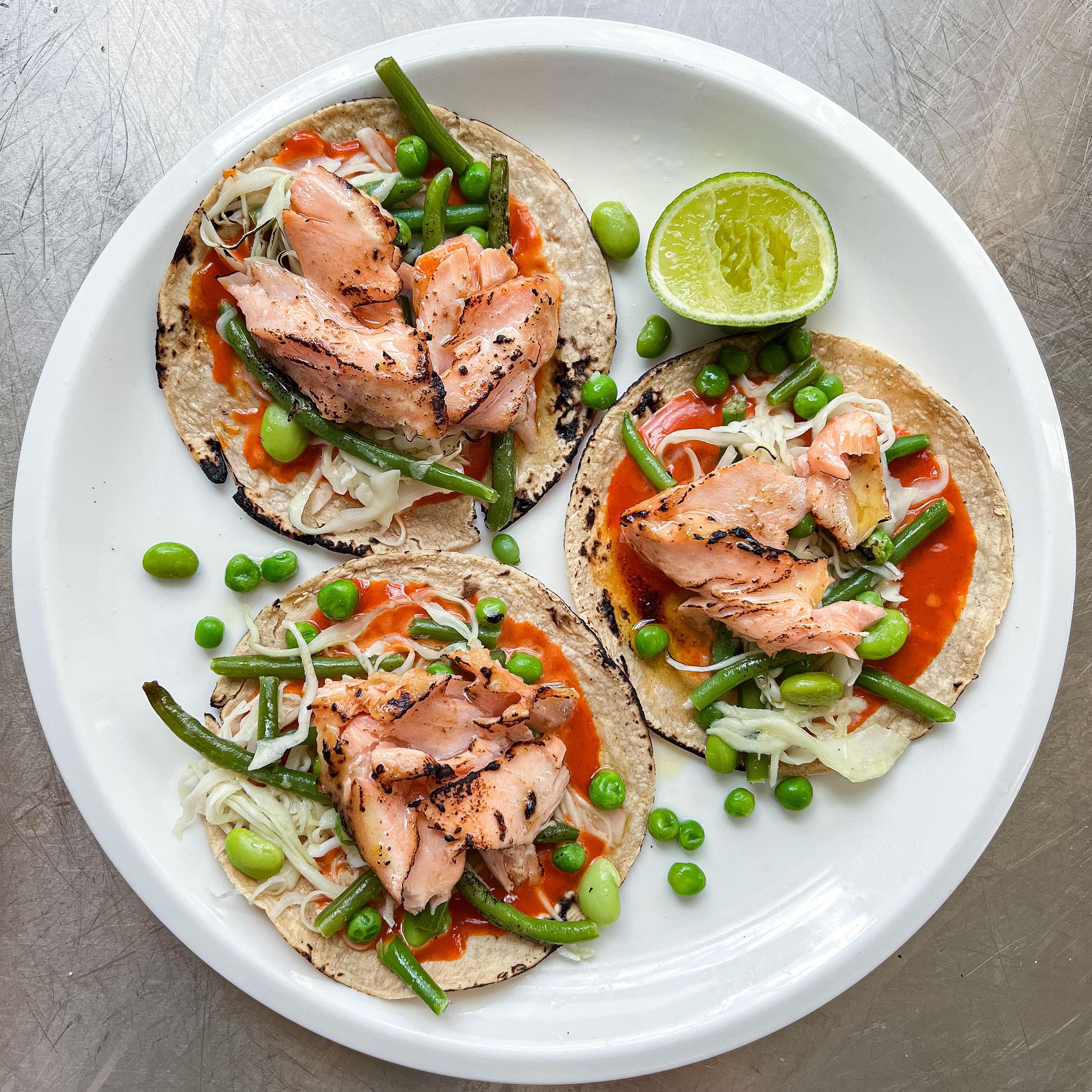Sesame Miso Salmon Tacos