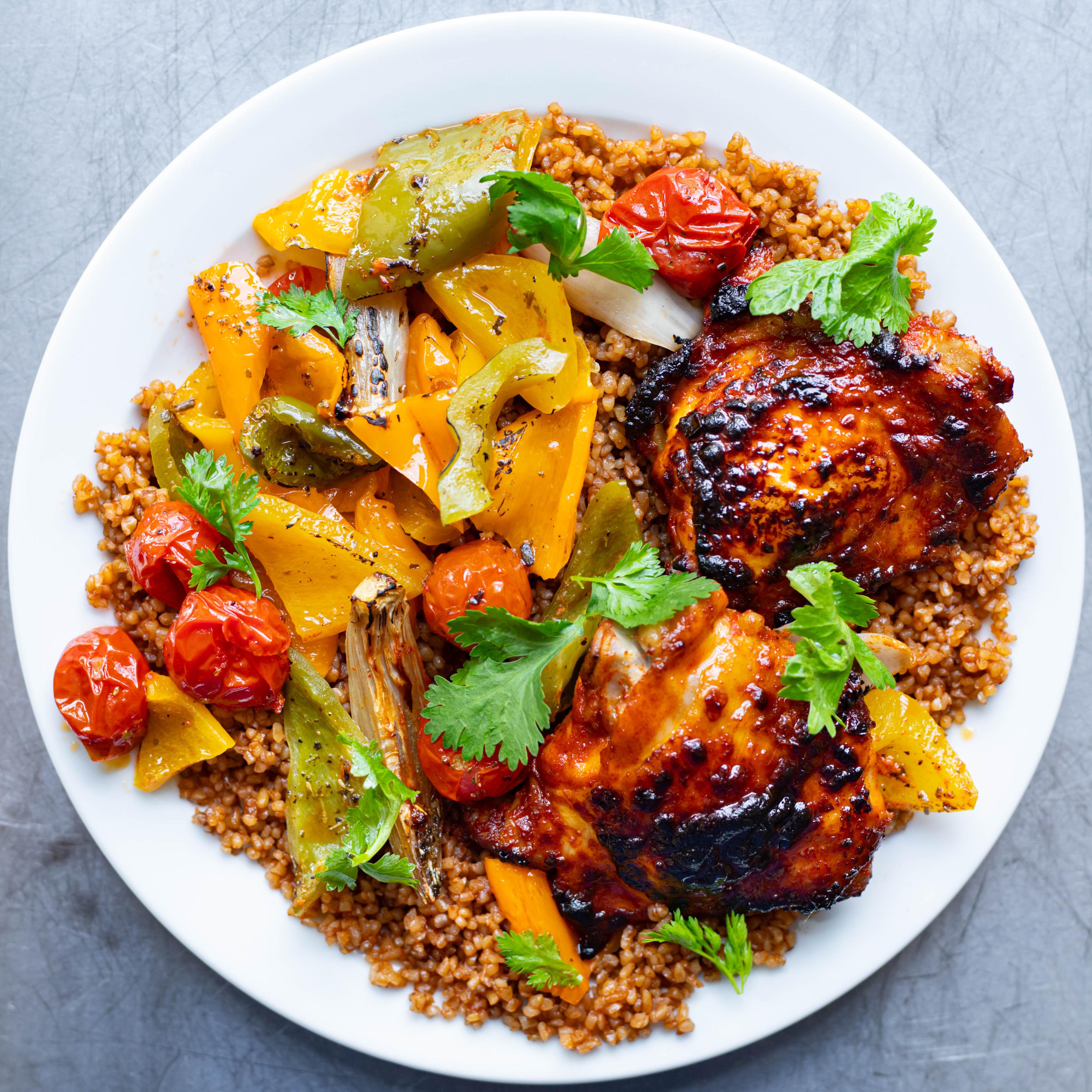 Spiced Honey Dijon Chicken Tomato Bulgur