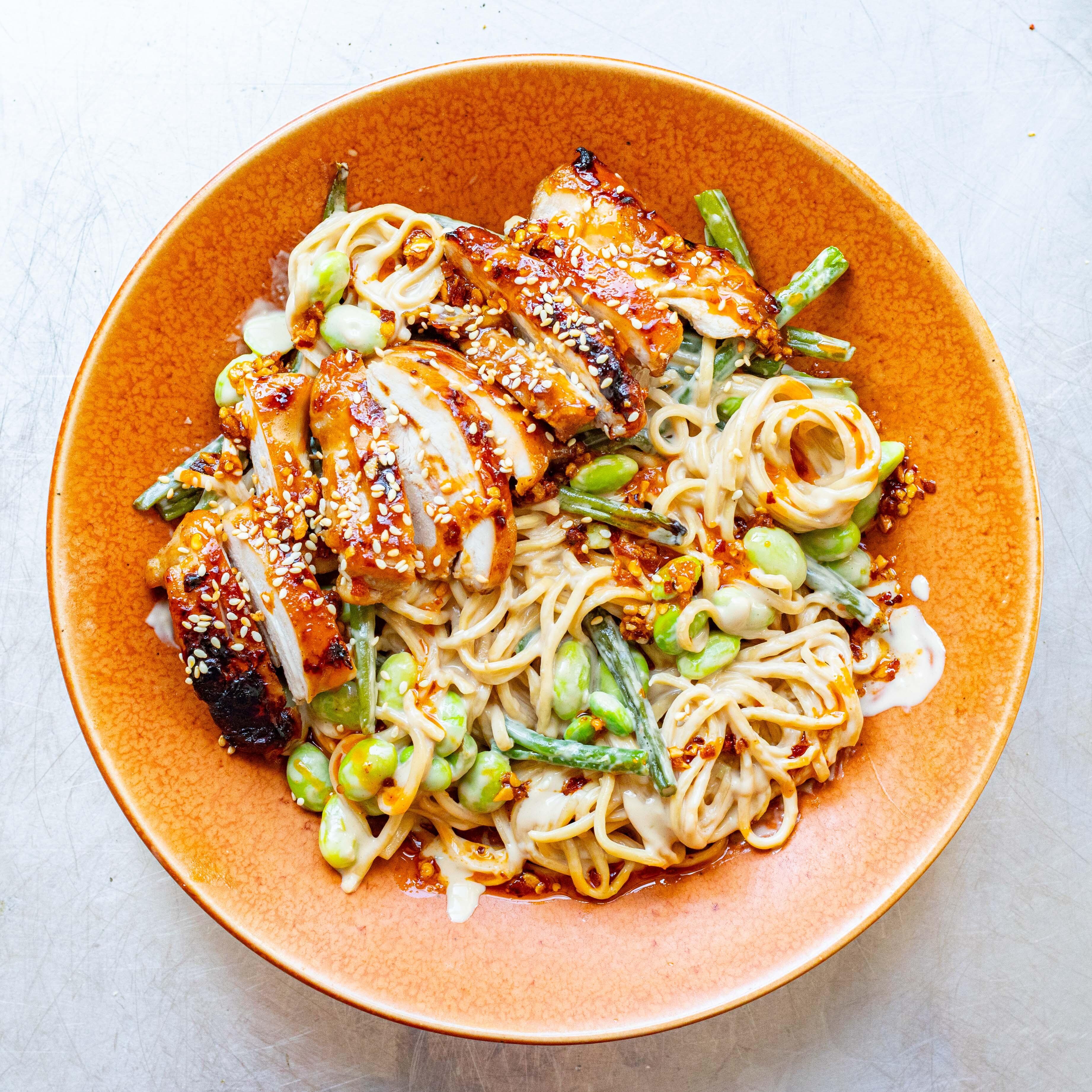 Sticky Soy Chicken Noodles Sesame Sauce