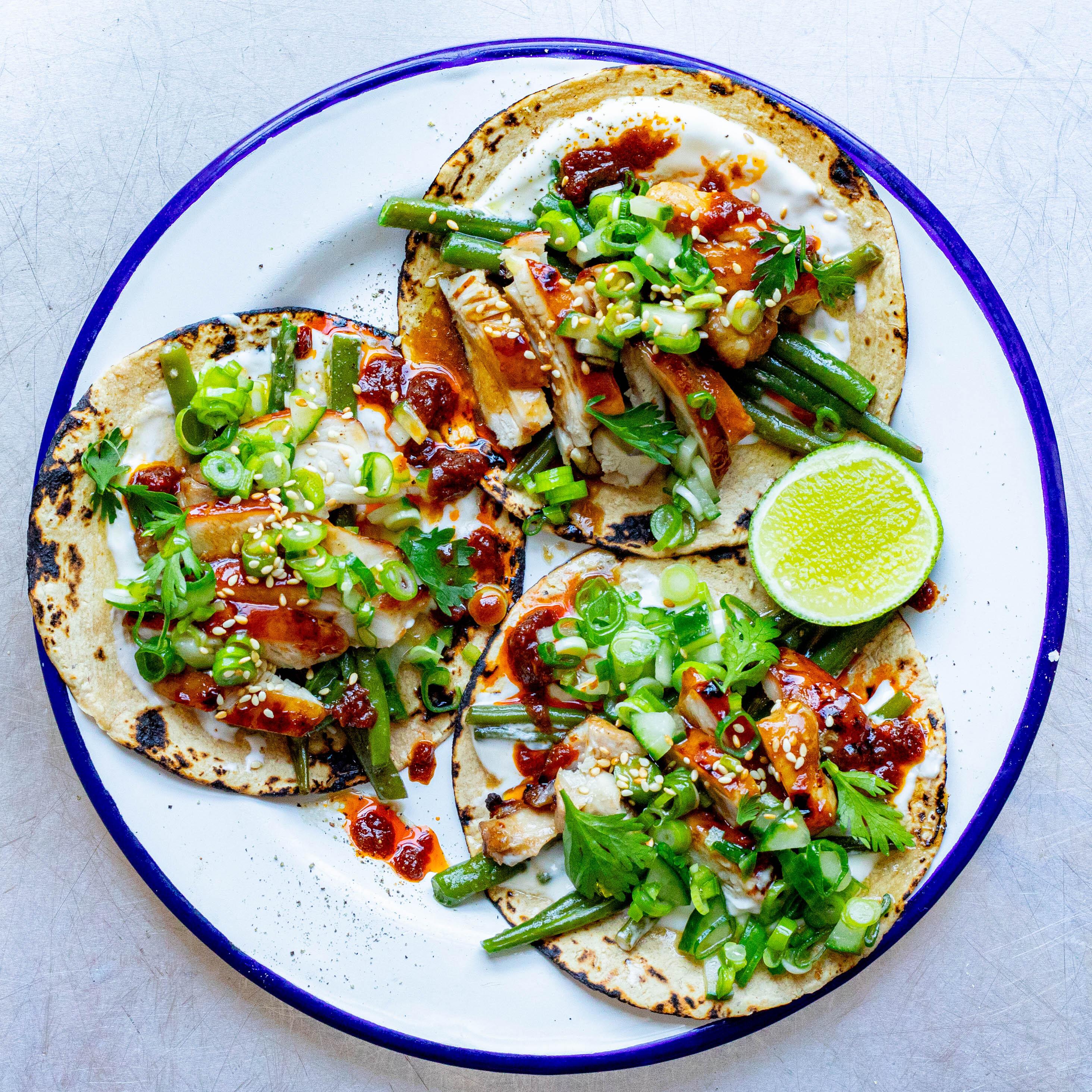 Sticky Soy Chicken Tacos with Spring Onion Salsa