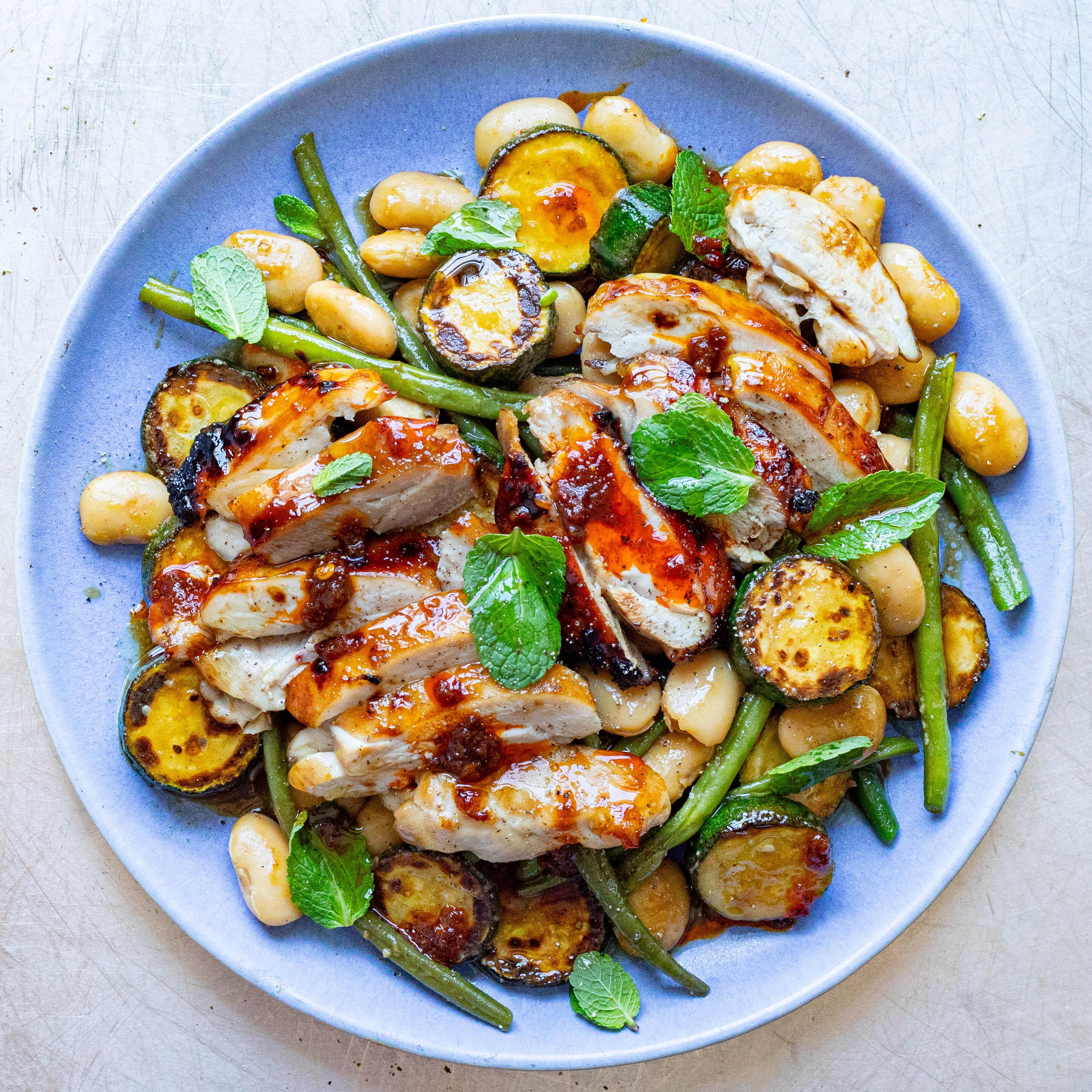 Sticky Soy Chicken with Butterbeans Charred Courgettes