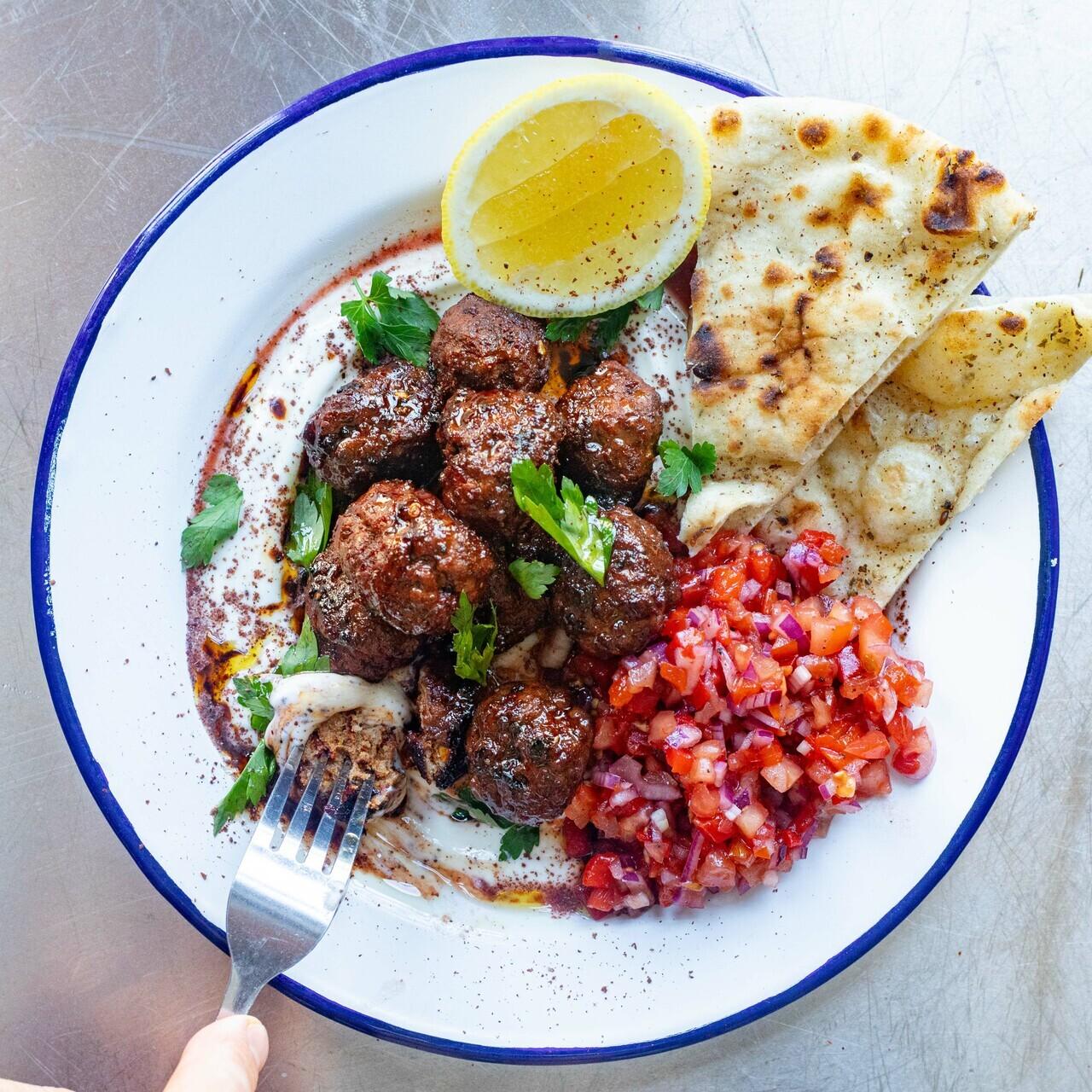 Adana Meatballs Ezme Salad Flatbreads