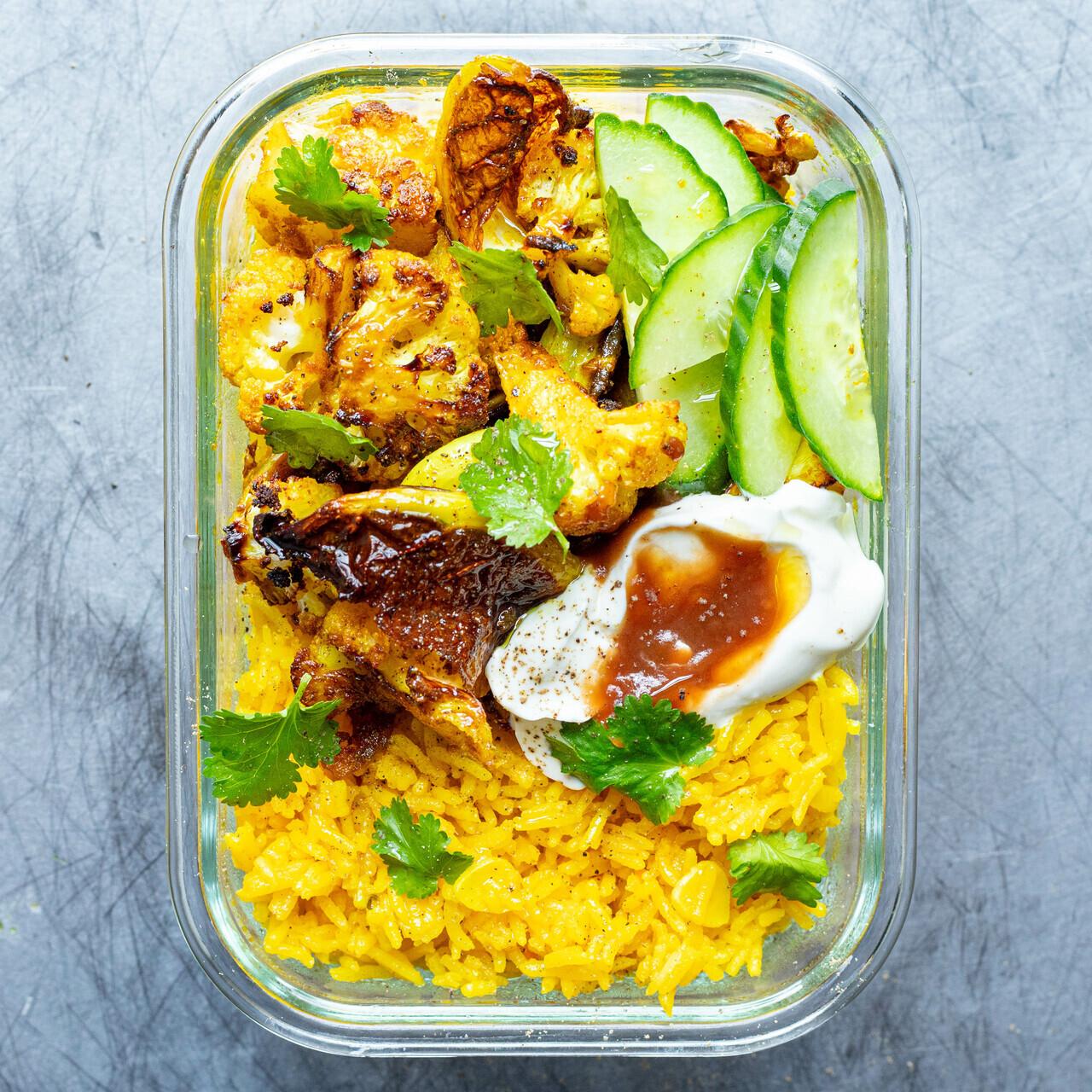 Bombay Cauliflower Turmeric Rice with Tamarind Yoghurt