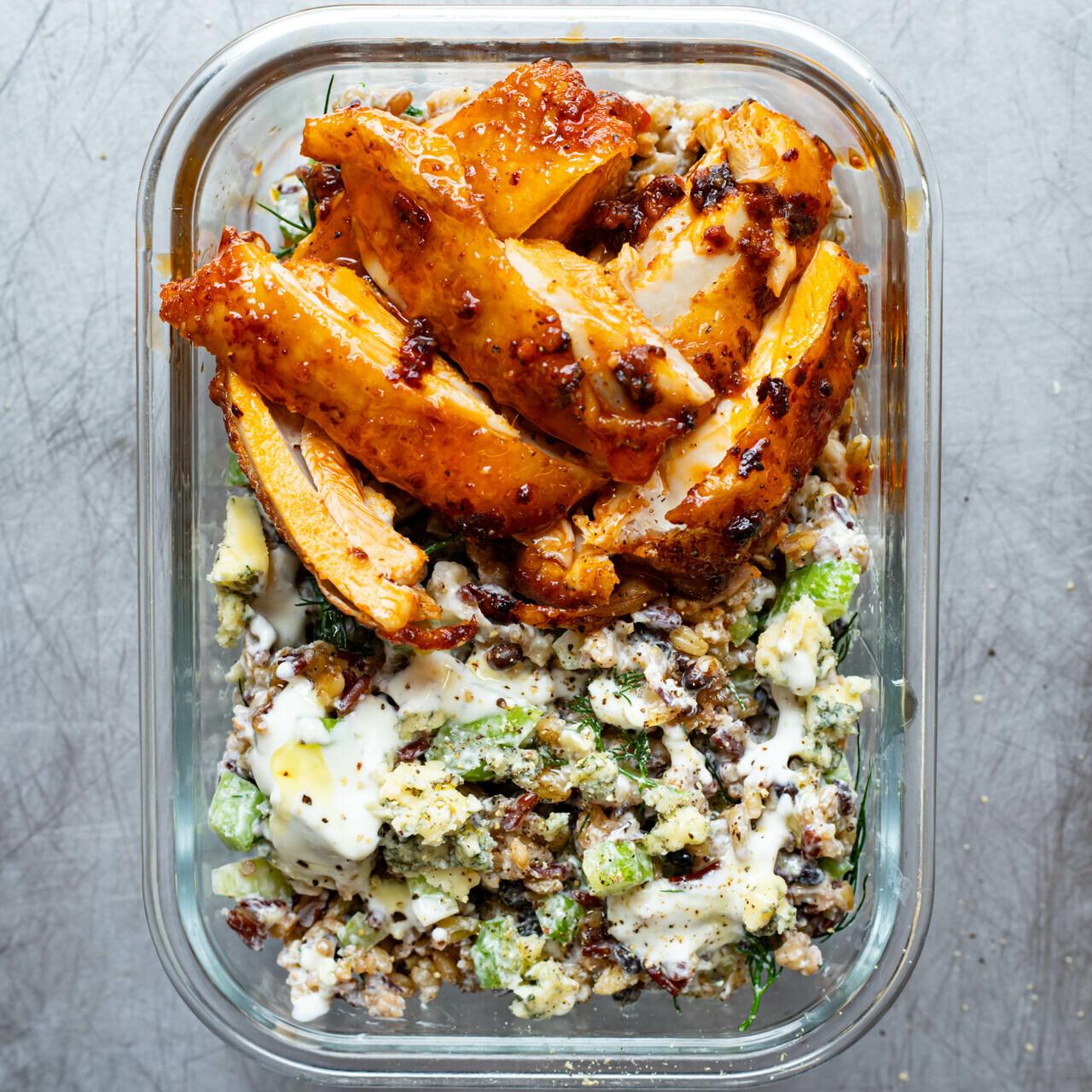 Buffalo Chicken Celery Blue Cheese Grain Bowl