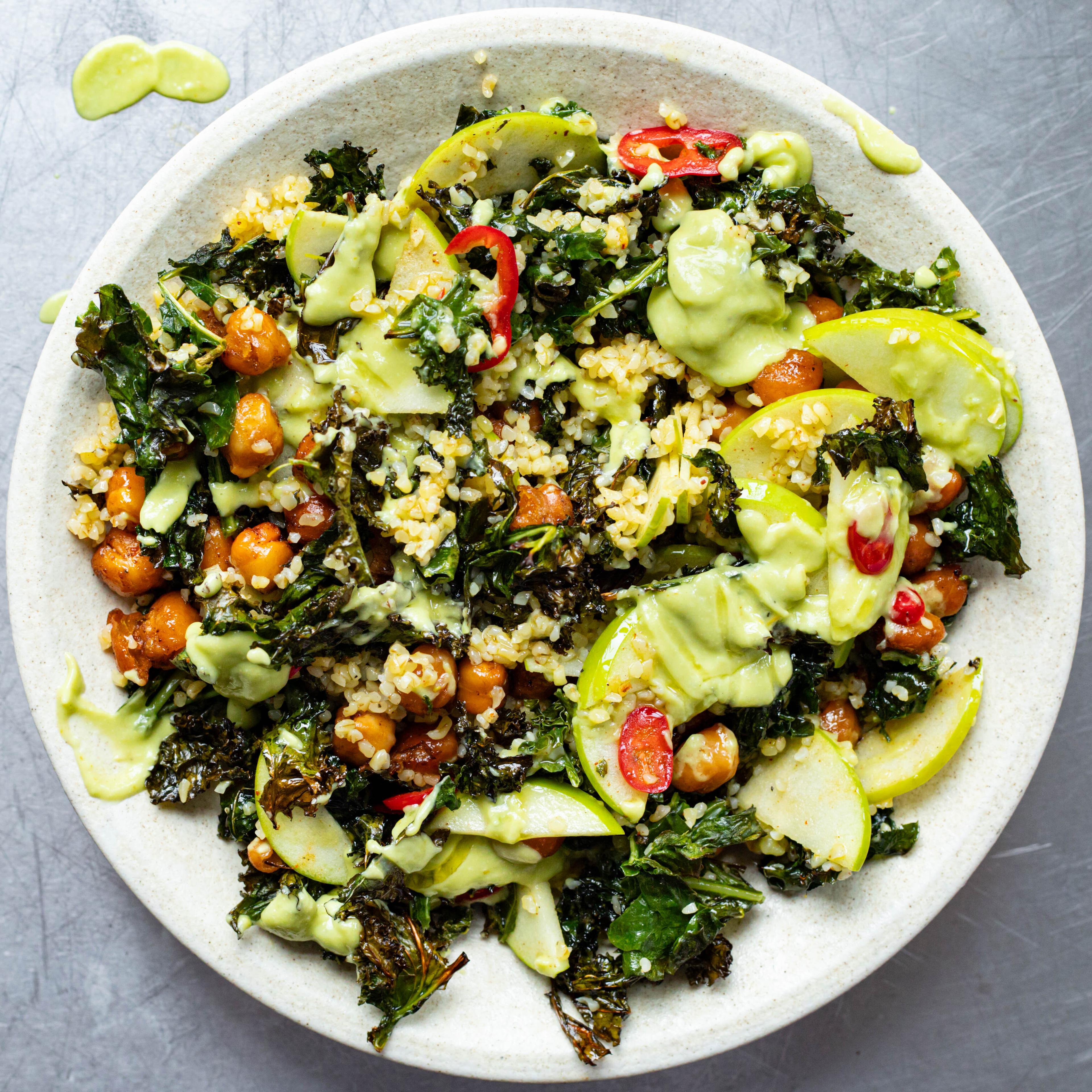 Crispy Kale Creamy Avocado Salad
