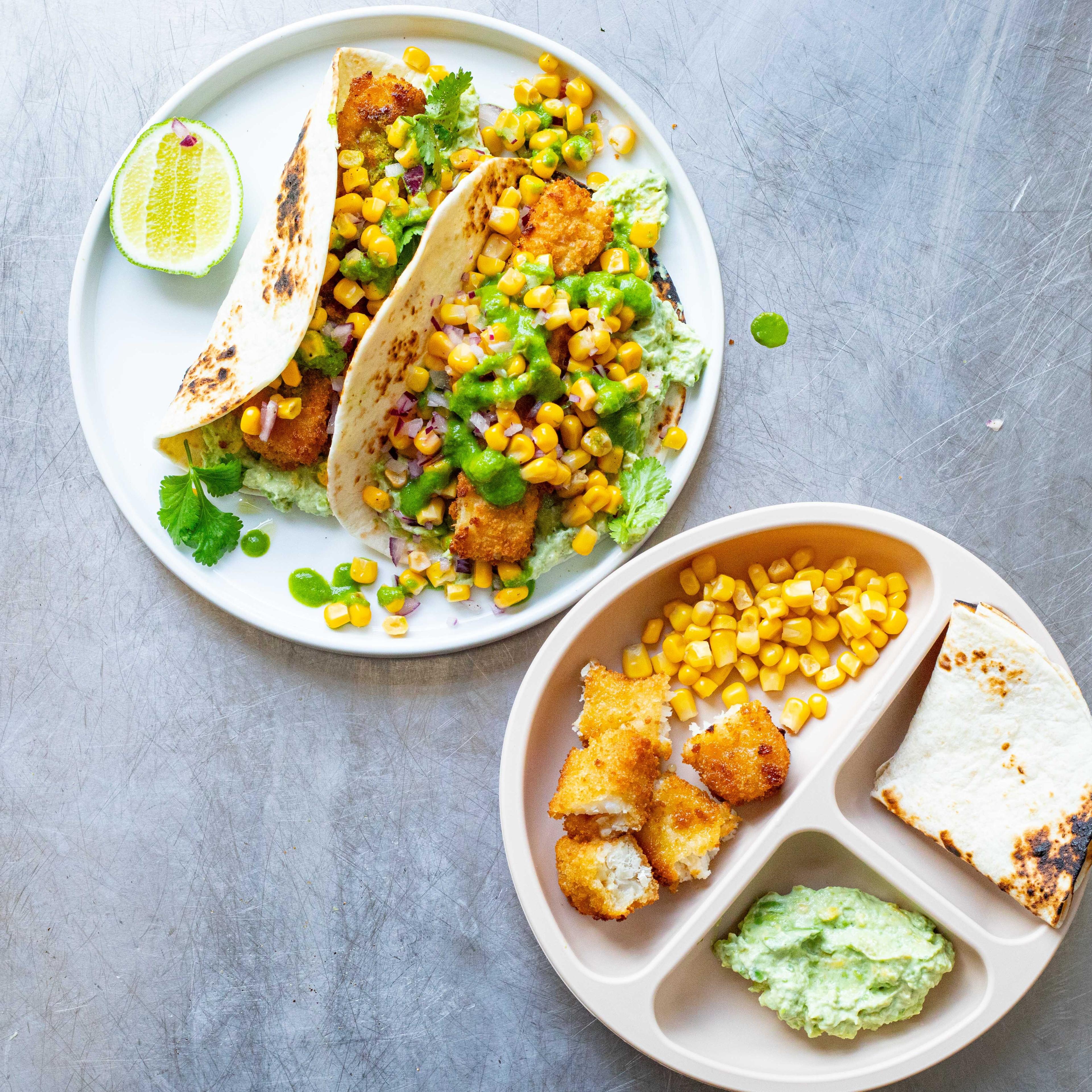 Fish Finger Tacos with Sweetcorn Salsa Avocado Smash
