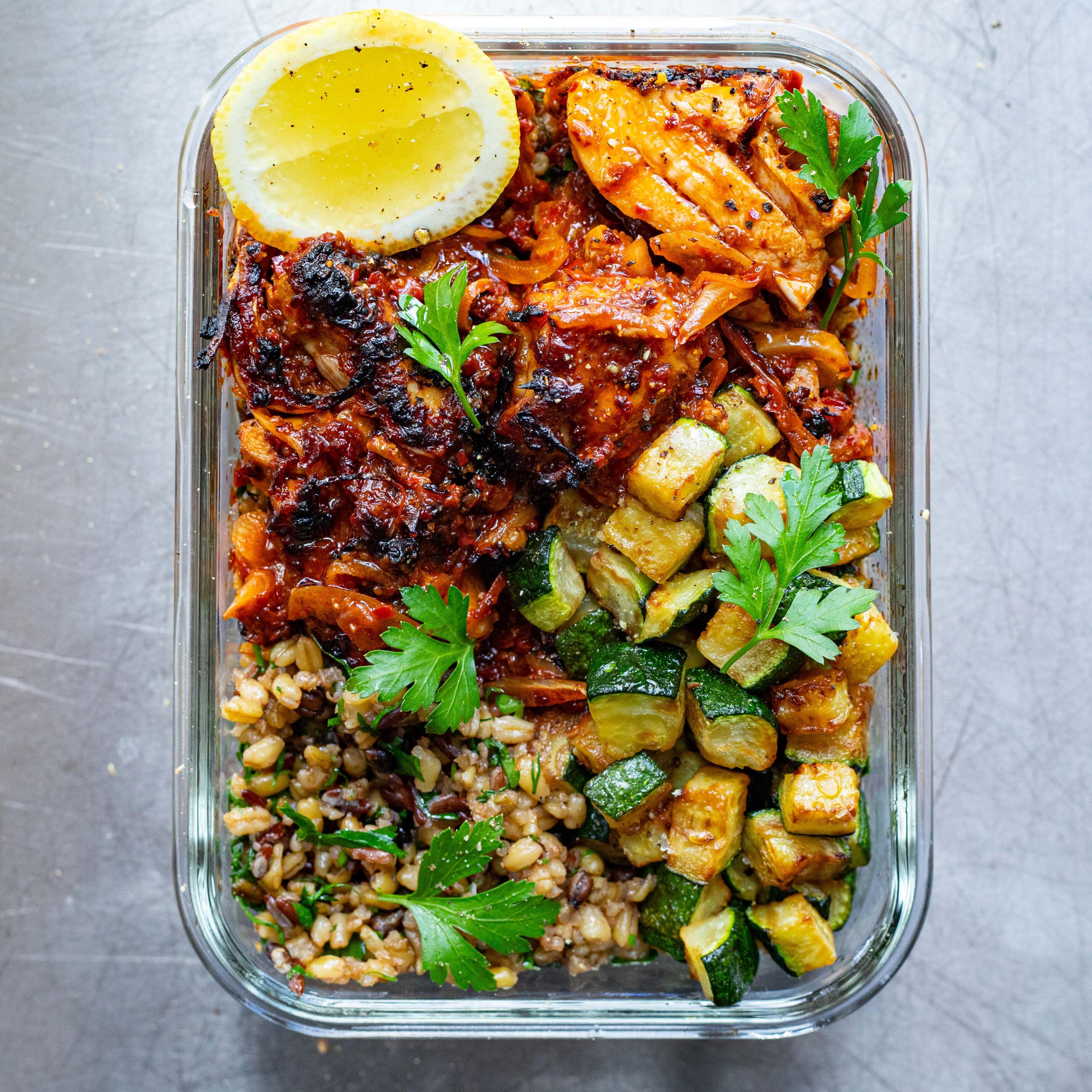 Lunch Box Harissa Chicken Traybake with Herby Grains