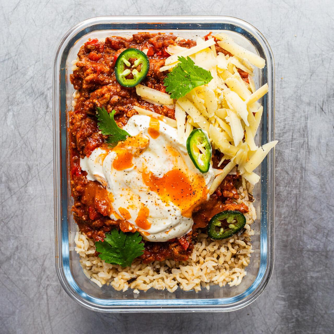 Lunch Box Quick Beef Chilli with Peppers and Onions