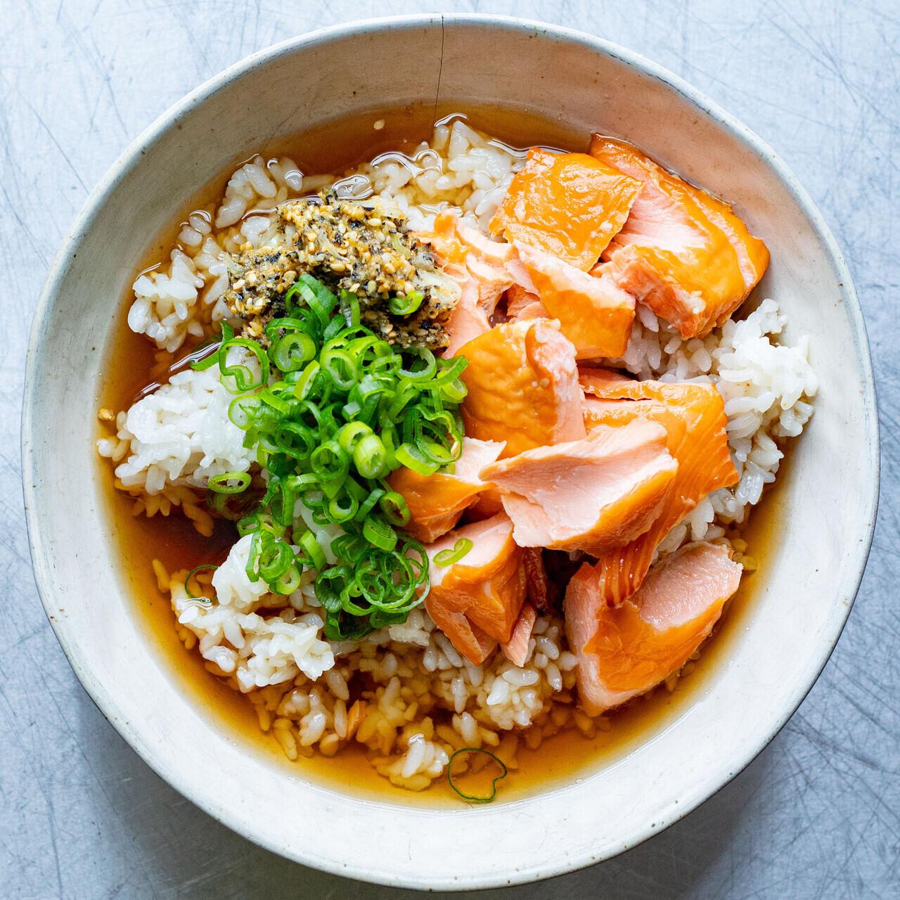 Miso Salmon Green Tea with Rice