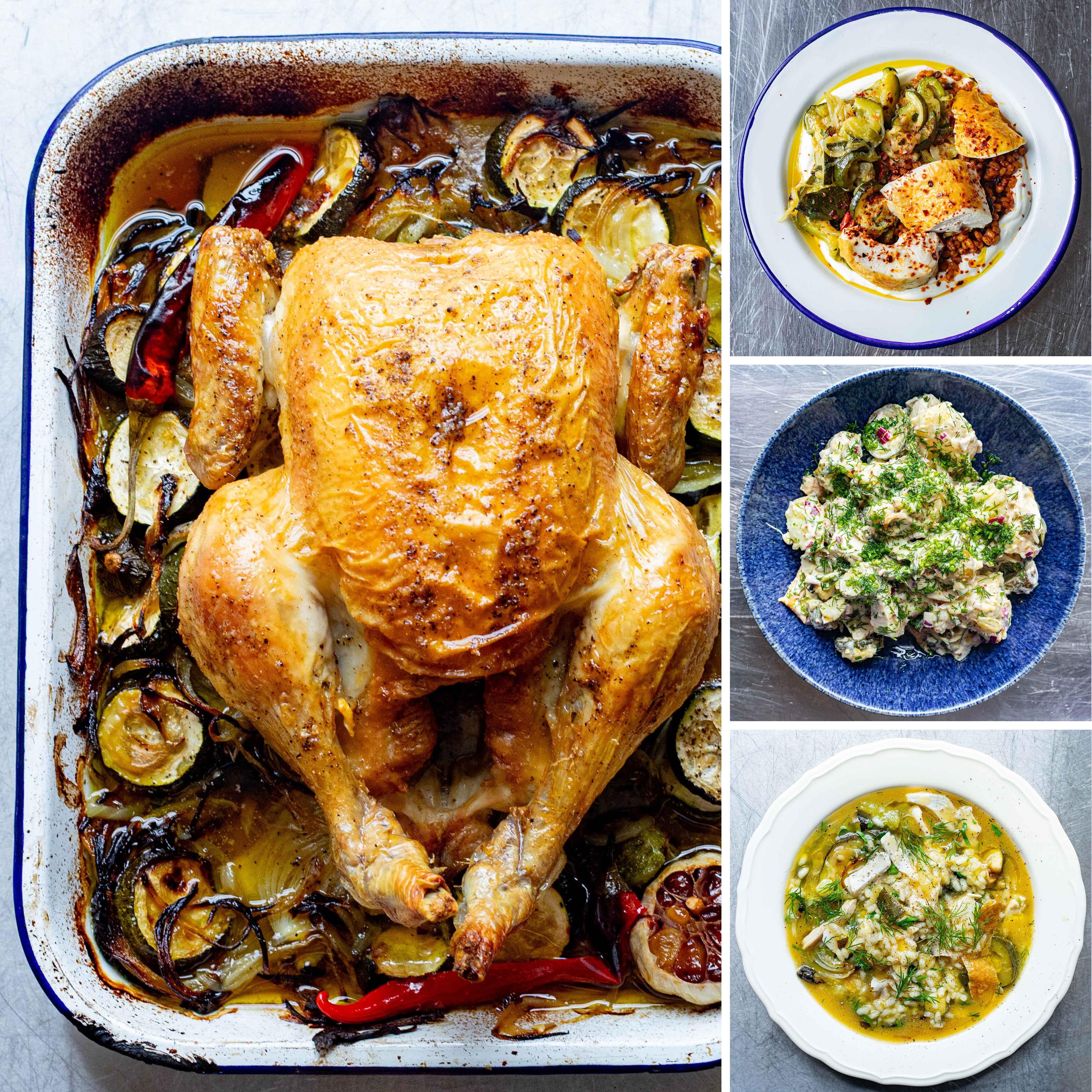 Roast Chicken with Schmaltzy Courgettes