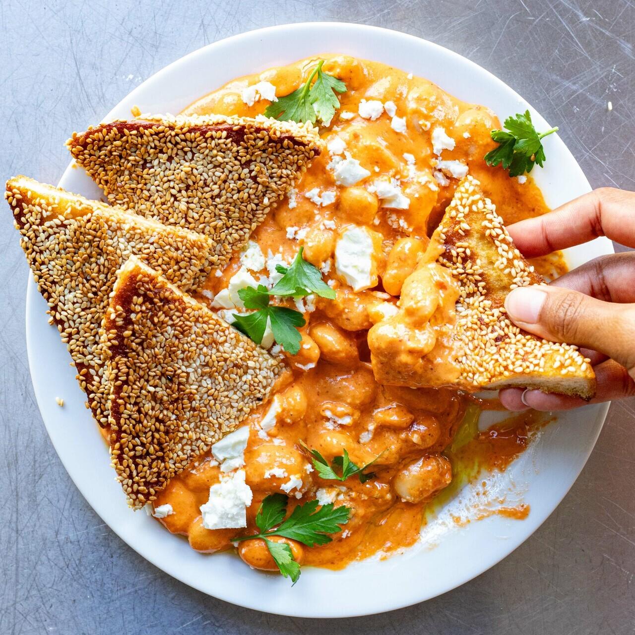 Romesco Beans Sesame Toast