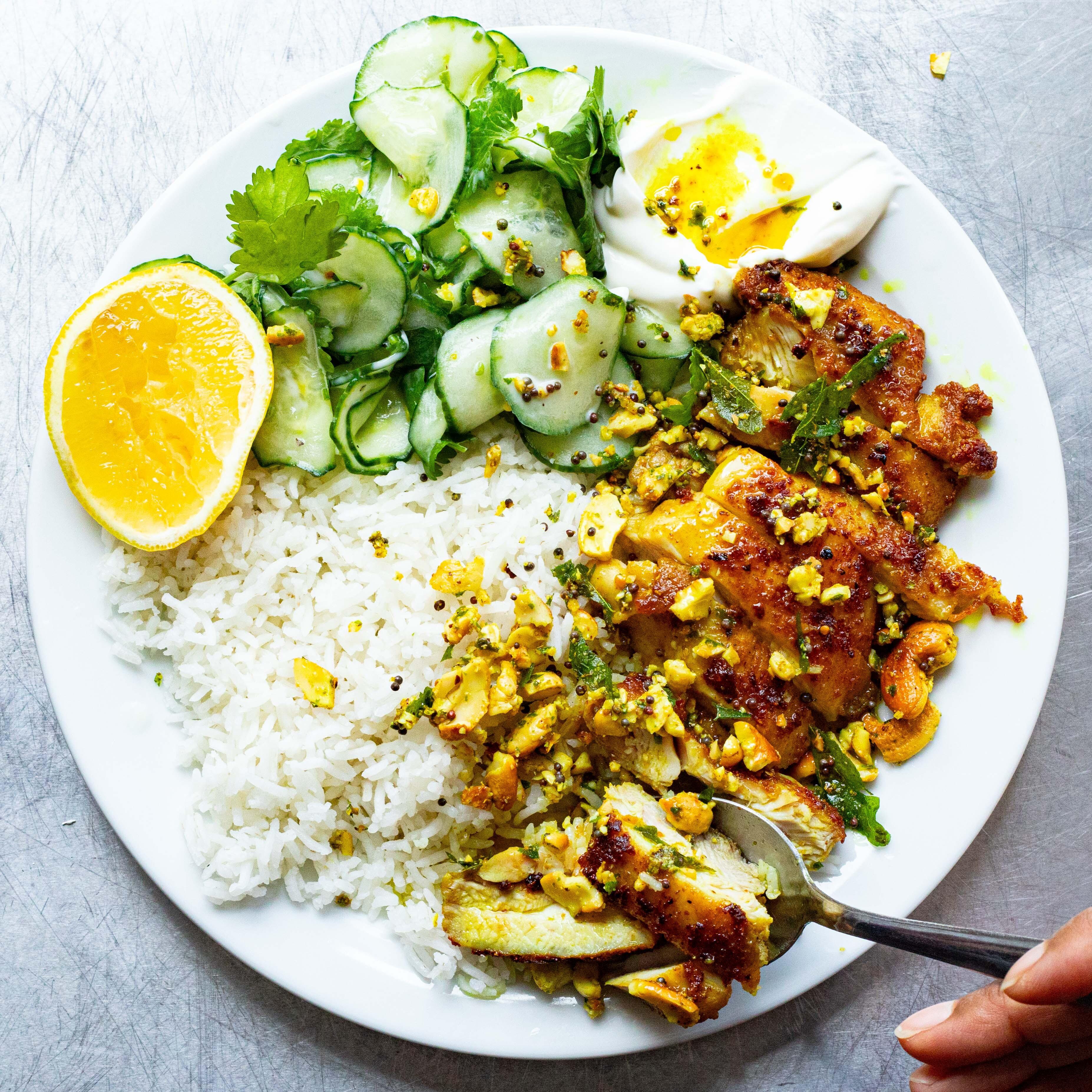 Spiced Chicken with Cashew Curry leaf Sprinkle