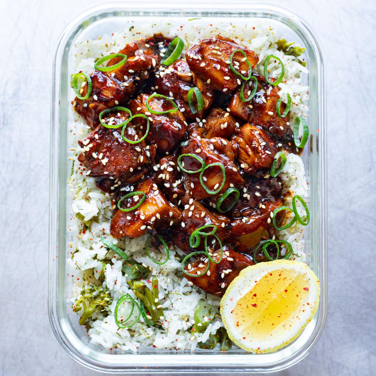 Sweet Sticky Chicken with Broccoli Rice