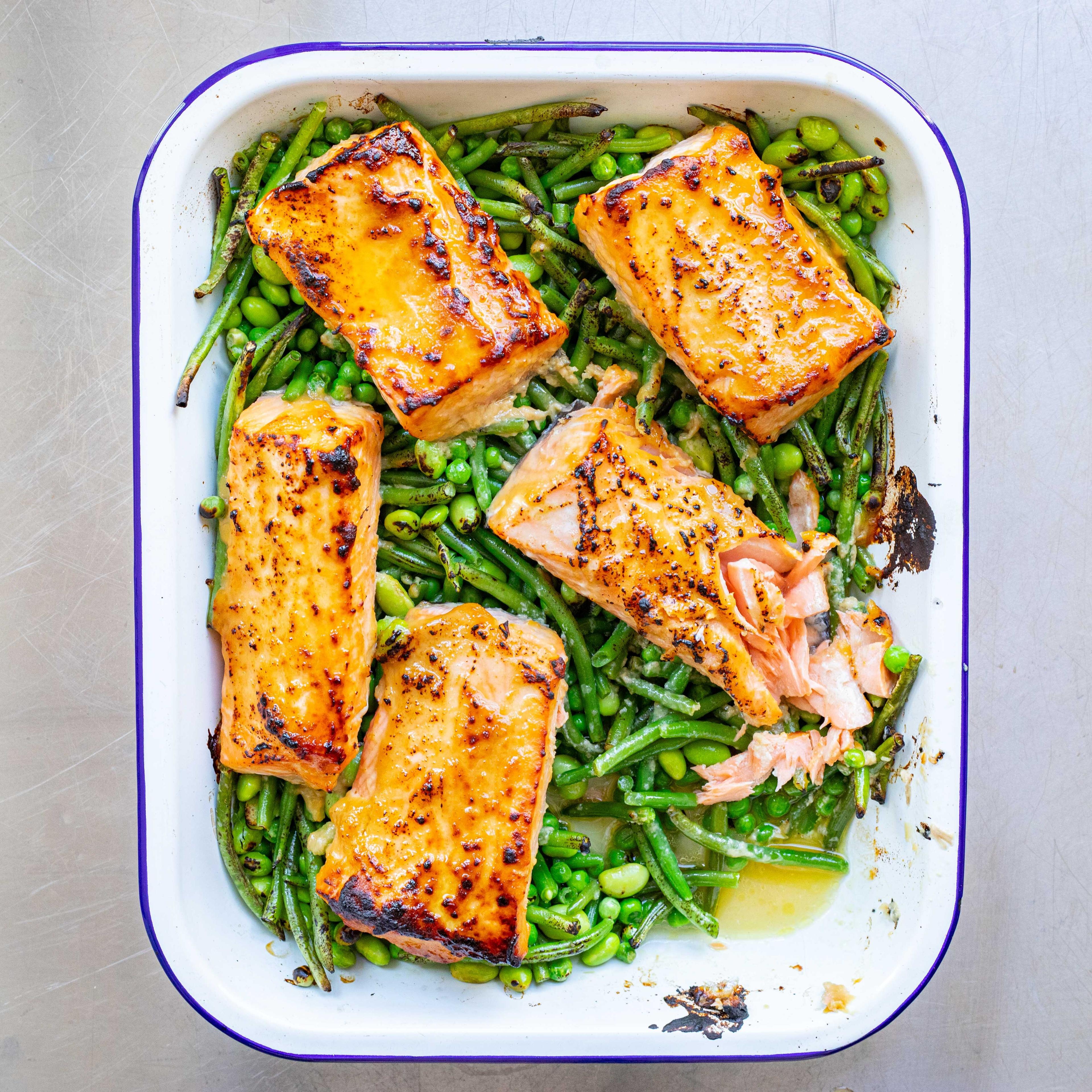 Zingy Greens Miso Salmon Traybake Recipe