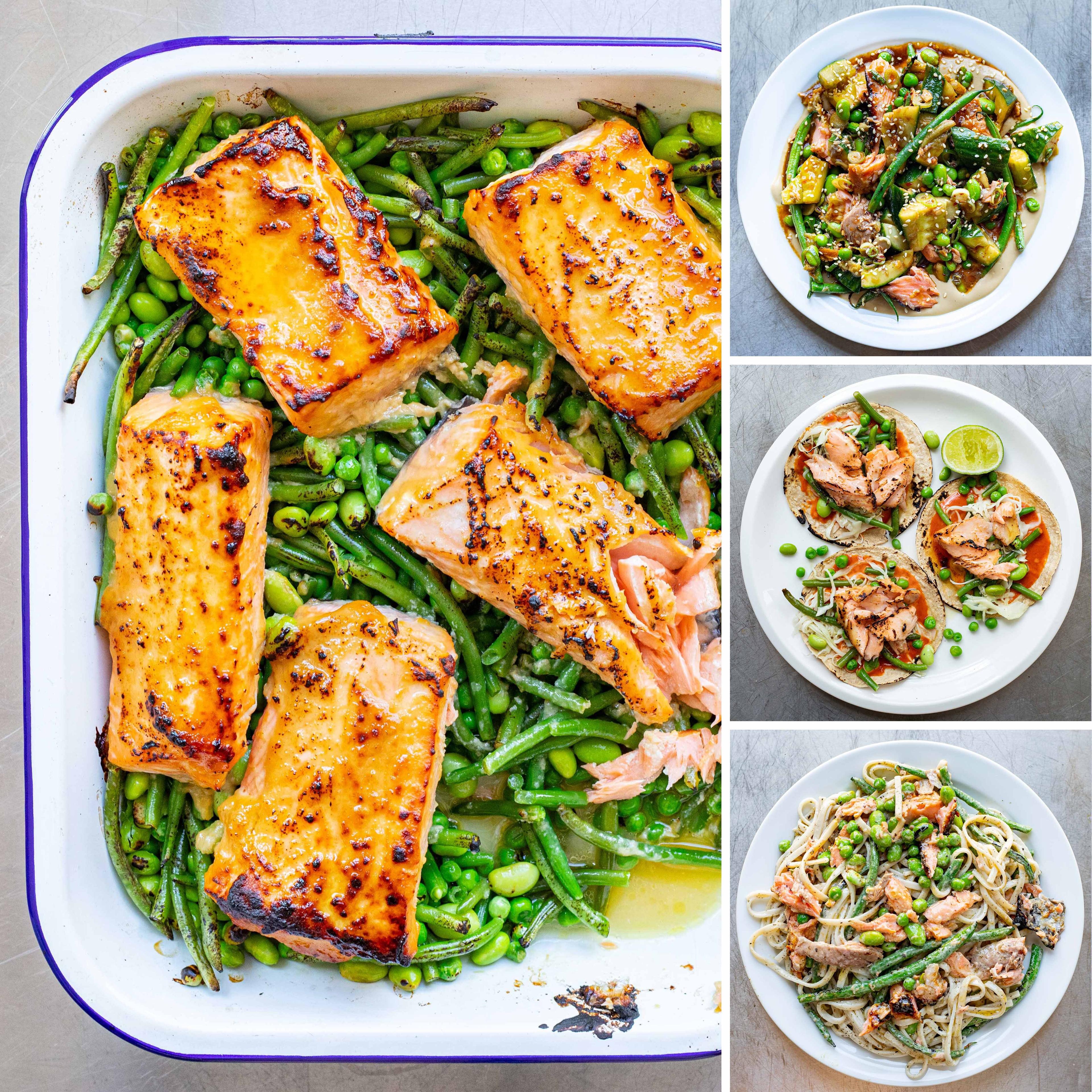Zingy Greens Miso Salmon Traybake